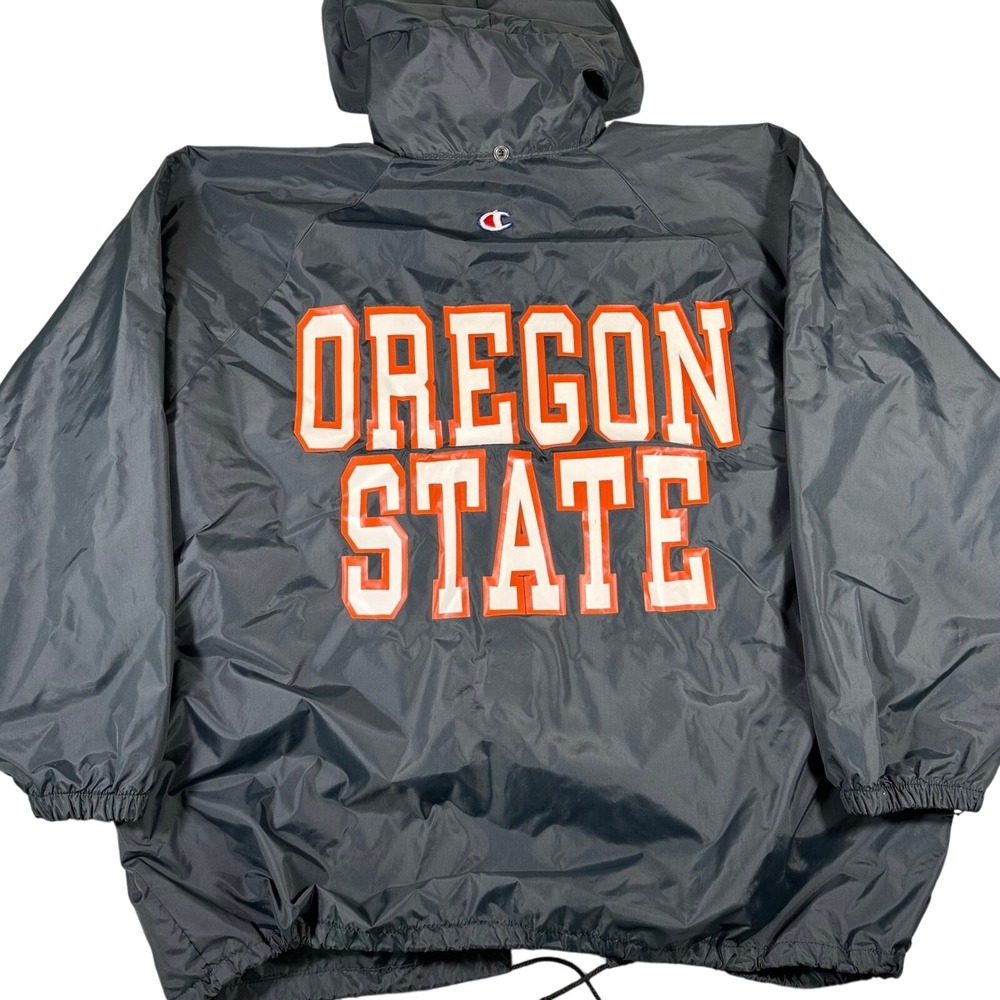 VINTAGE‎ 90s Champion Oregon State Windbreaker Jacket Men XXL Black Hooded Zip